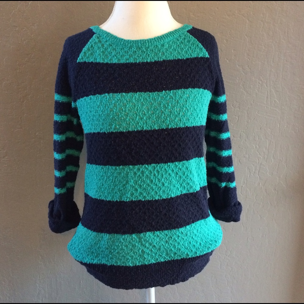 LOFT Navy and Teal Sweater w/ Roll Sleeves